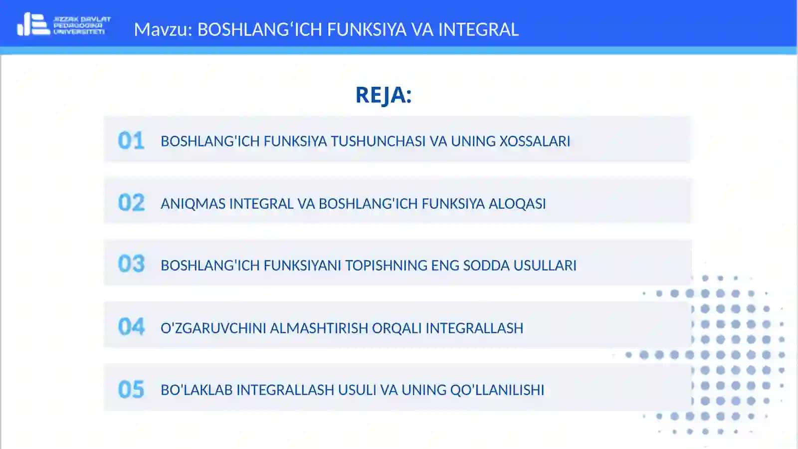 BOSHLANG'ICH FUNKSIYA VA INTEGRAL 2