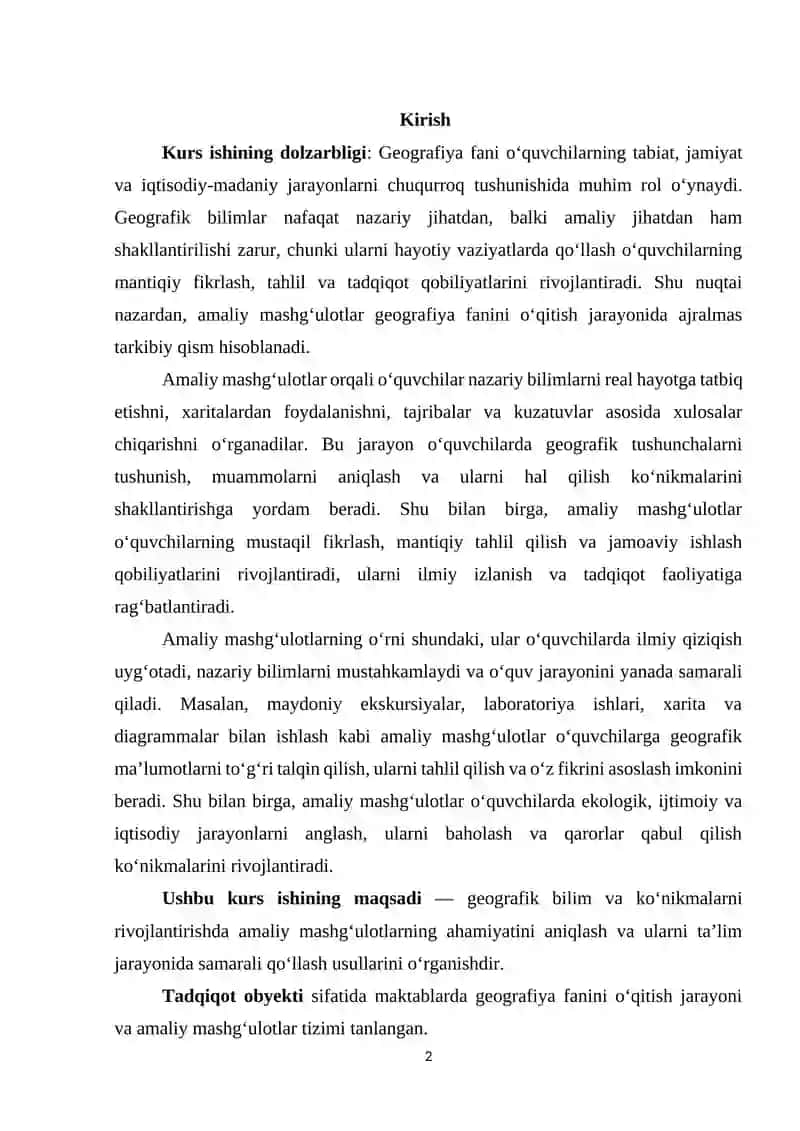 Geografiya darslarida amaliy mashg'ulotlarni tashkil etish metodikasi 2