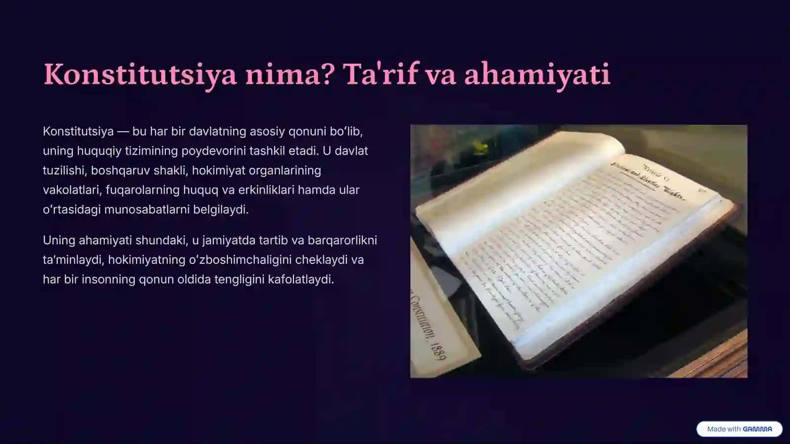 Konstitutsiya va uning ustuvor oʻrni milliy huquq tizimida 2