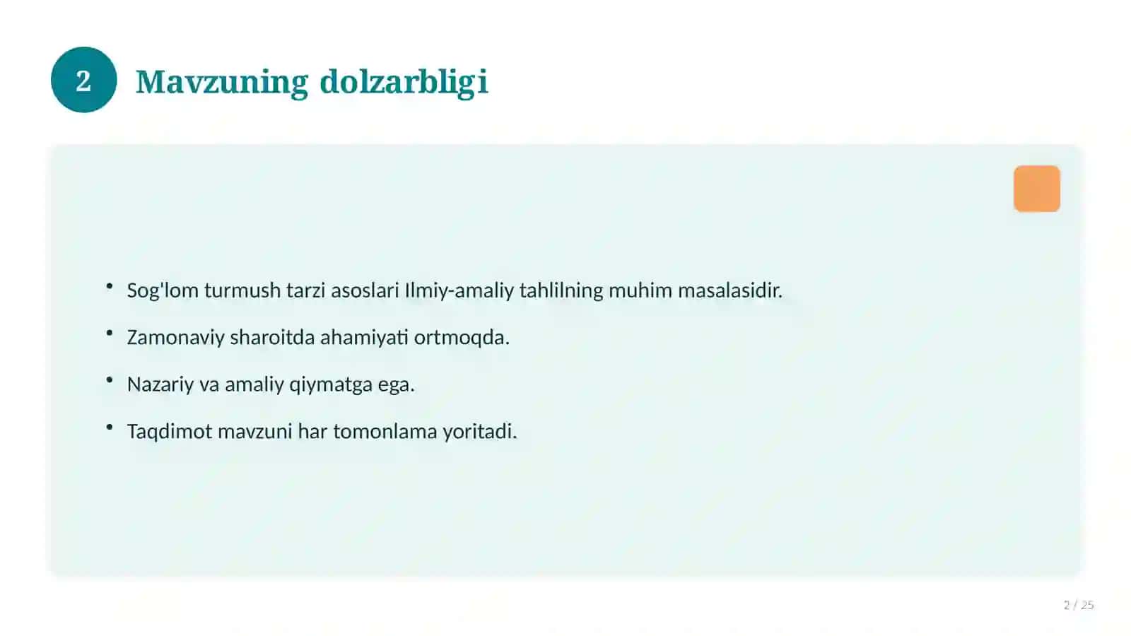 Sog'lom turmush tarzi asoslari 2