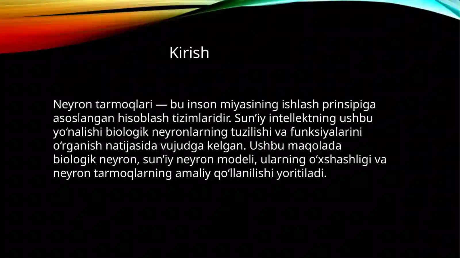 Biologik neyron va sun’iy neyron tarmoqlari 2