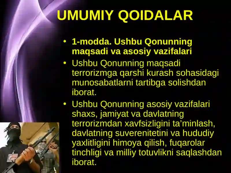 Terrorizmga qarshi kurash to`g`risida UMUMIY QOIDALAR 2