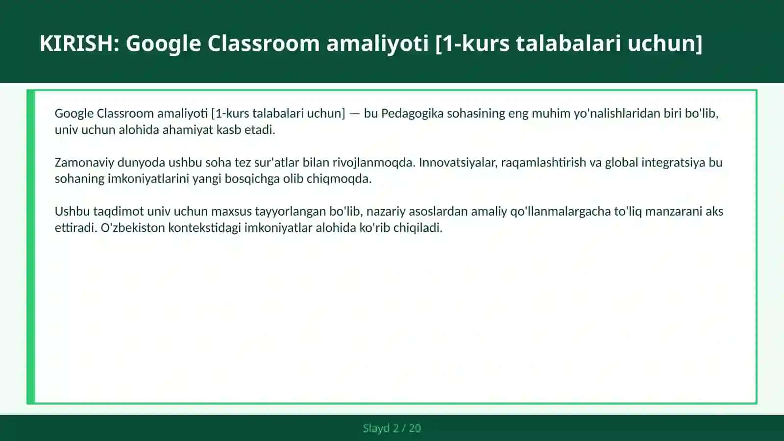 GOOGLE CLASSROOM AMALIYOTI [1-KURS TALABALARI UCHUN] 2