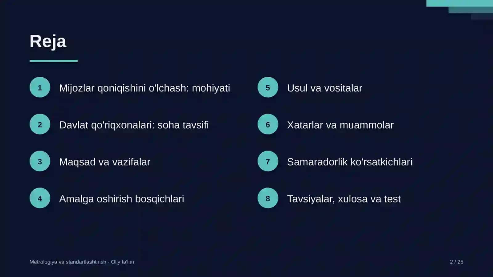 Metrologiya va Standartlashtirish · Oliy Ta'lim 2