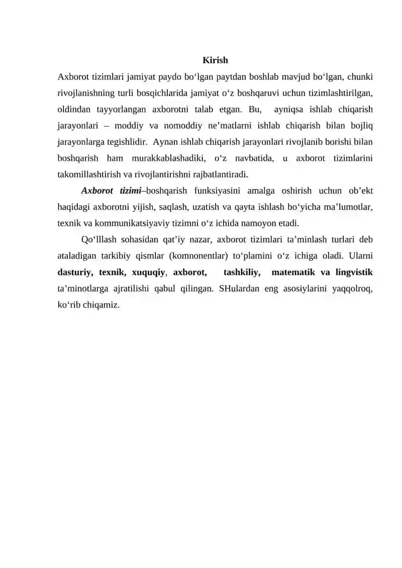 Axborot tizimlari 2