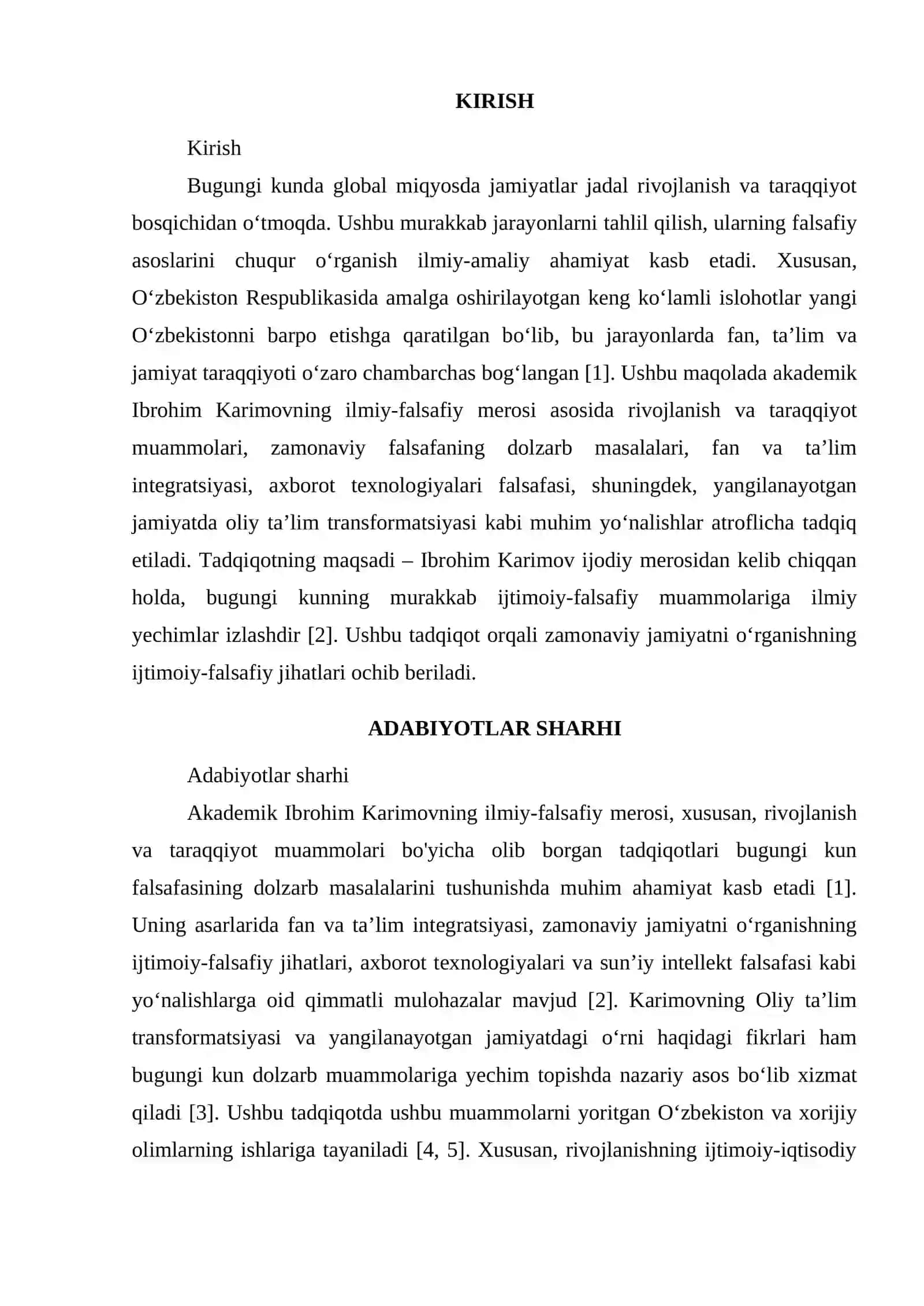 AKADEMIK IBROHIM KARIMOV ILMIY -FALSAFIY MEROSIDA RIVOJLANISH VA TARAQQIYOT MUAMMOLARI 2