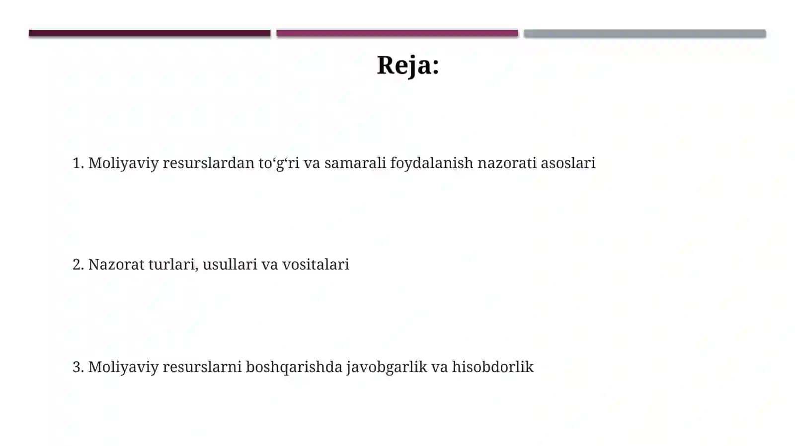 Moliyaviy resurslardan toʻgʻri va samarali foydalanishinin nazorat qilinishi haqida 2