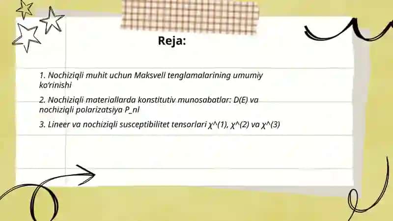 Nochiziqli muhit uchun Maksvell tenglamalari 2