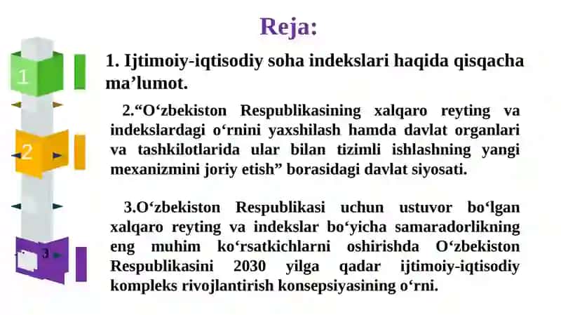 O‘zbekiston Respublikasining xalqaro reyting va indekslardagio‘rniva nufuzini ortib borishi 2