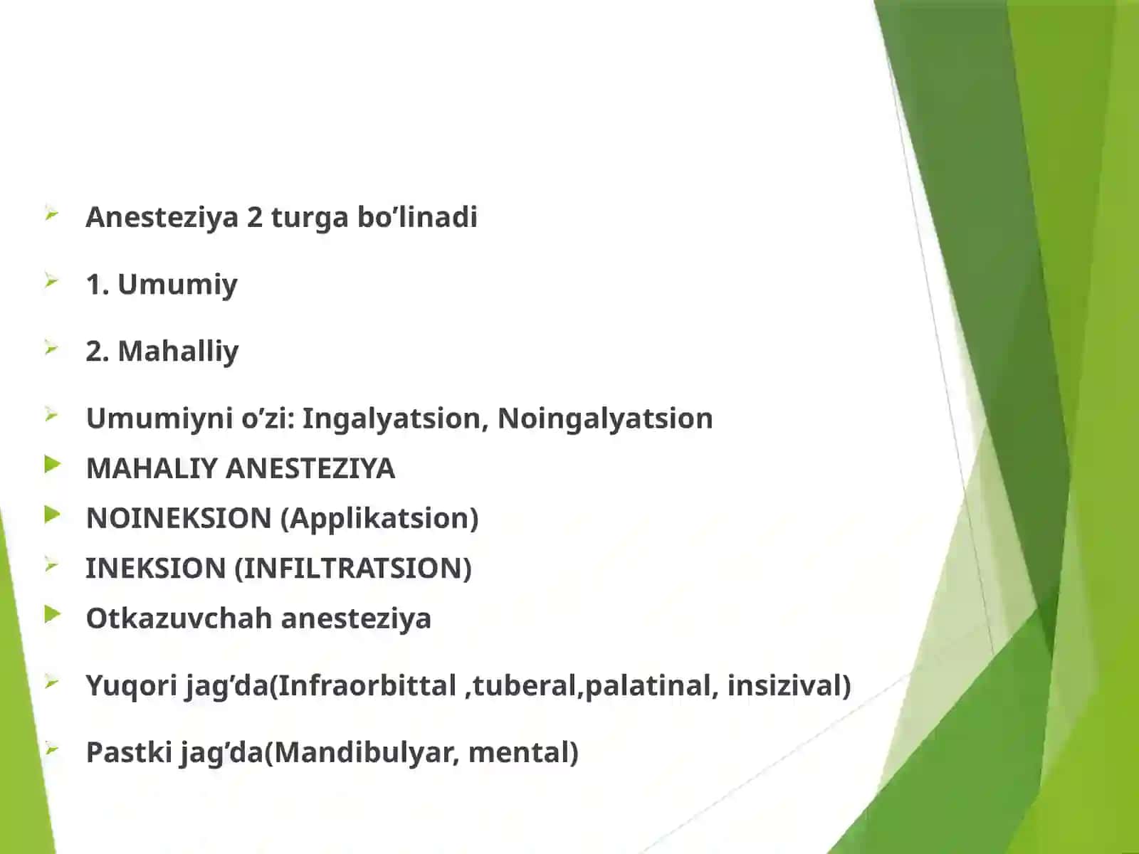 Xirurgikstomatologiyapoliklinikasidaqoʻllaniladiganogʻriqsizlantirishusullari 2