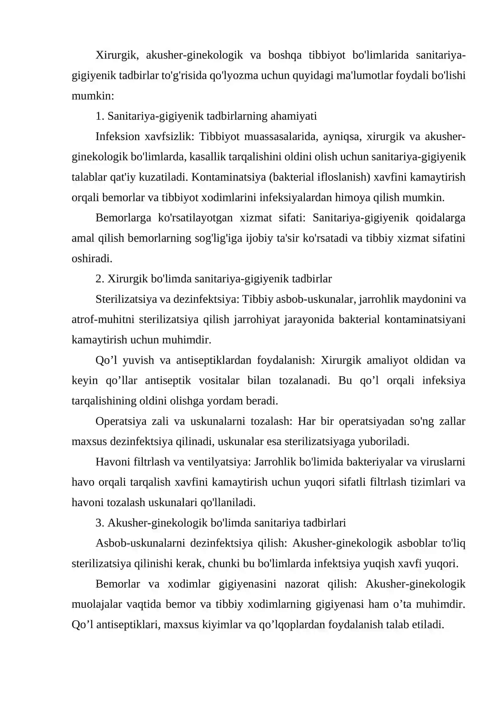 Biologik ashyoni bakterial kontaminasiyasini biokimyoviy usulda aniqlash. Xirurgik, akusher-ginekologik va unga yondosh bo’lgan bo’limlarni sanitariya bakteriologik tekshirish va baho berish 2