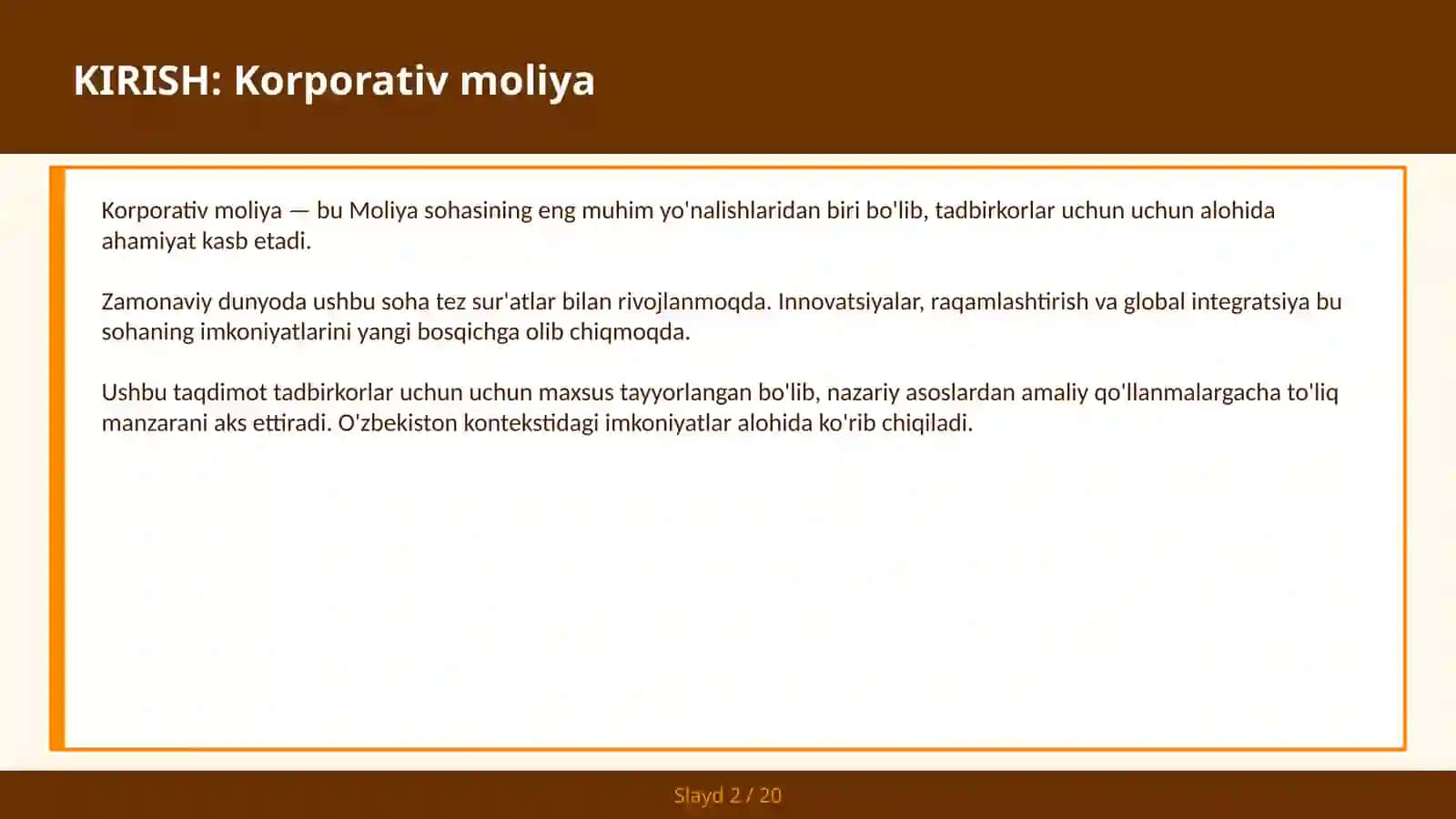 Korporativ moliya 2
