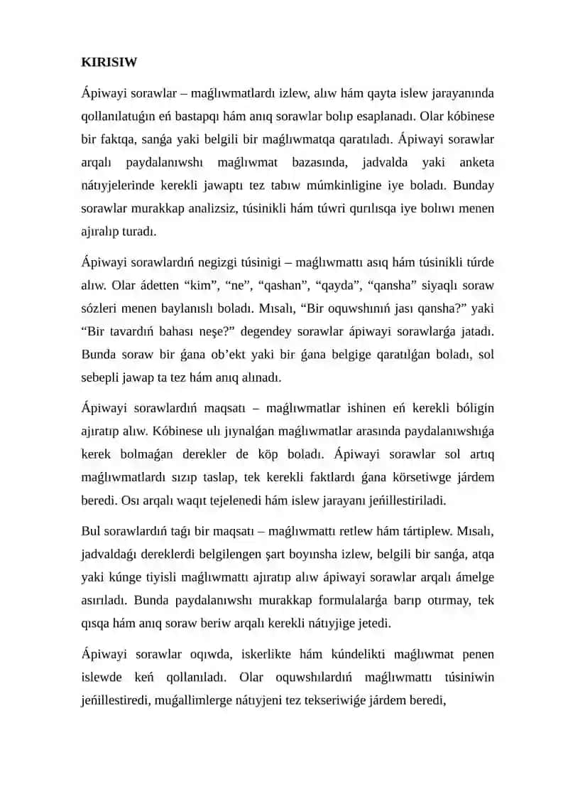 Ápiwayi sorawlar 2