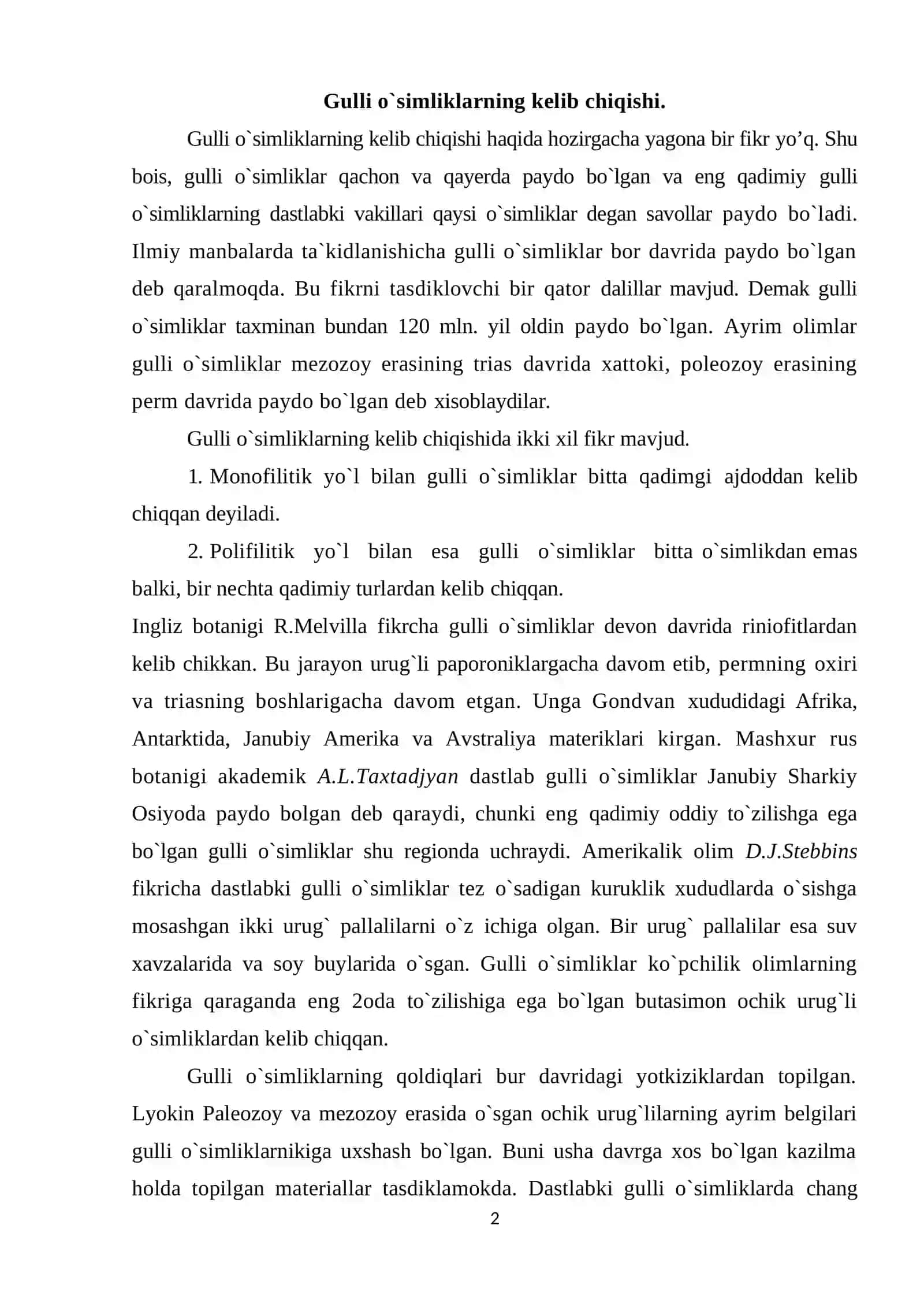 Gulli o`simliklarning kelib chiqishi 2