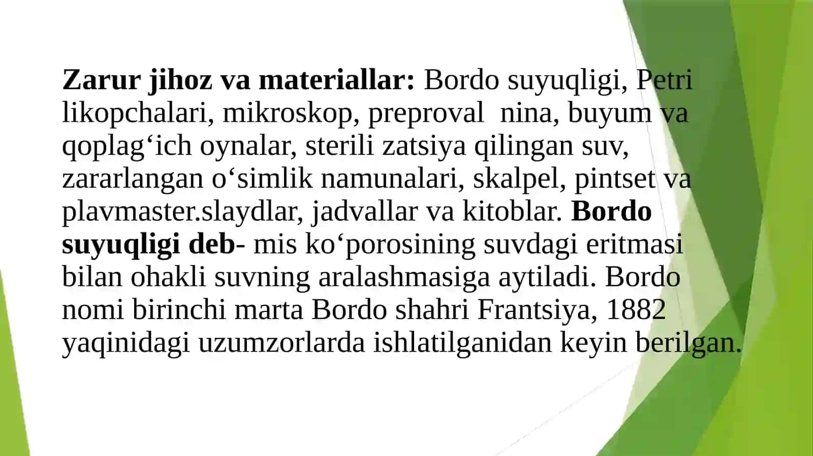 Bordo suyuqligini tayyorlash va uni sifat ko‘satkichlarini aniqlash 2