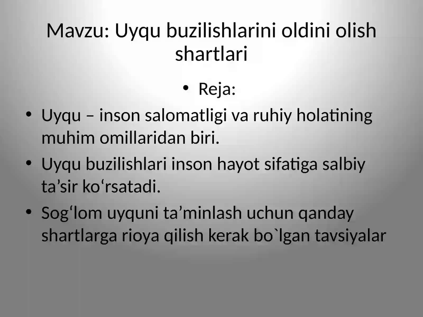 Uyqu buzilishlarini oldini olish shartlari 2