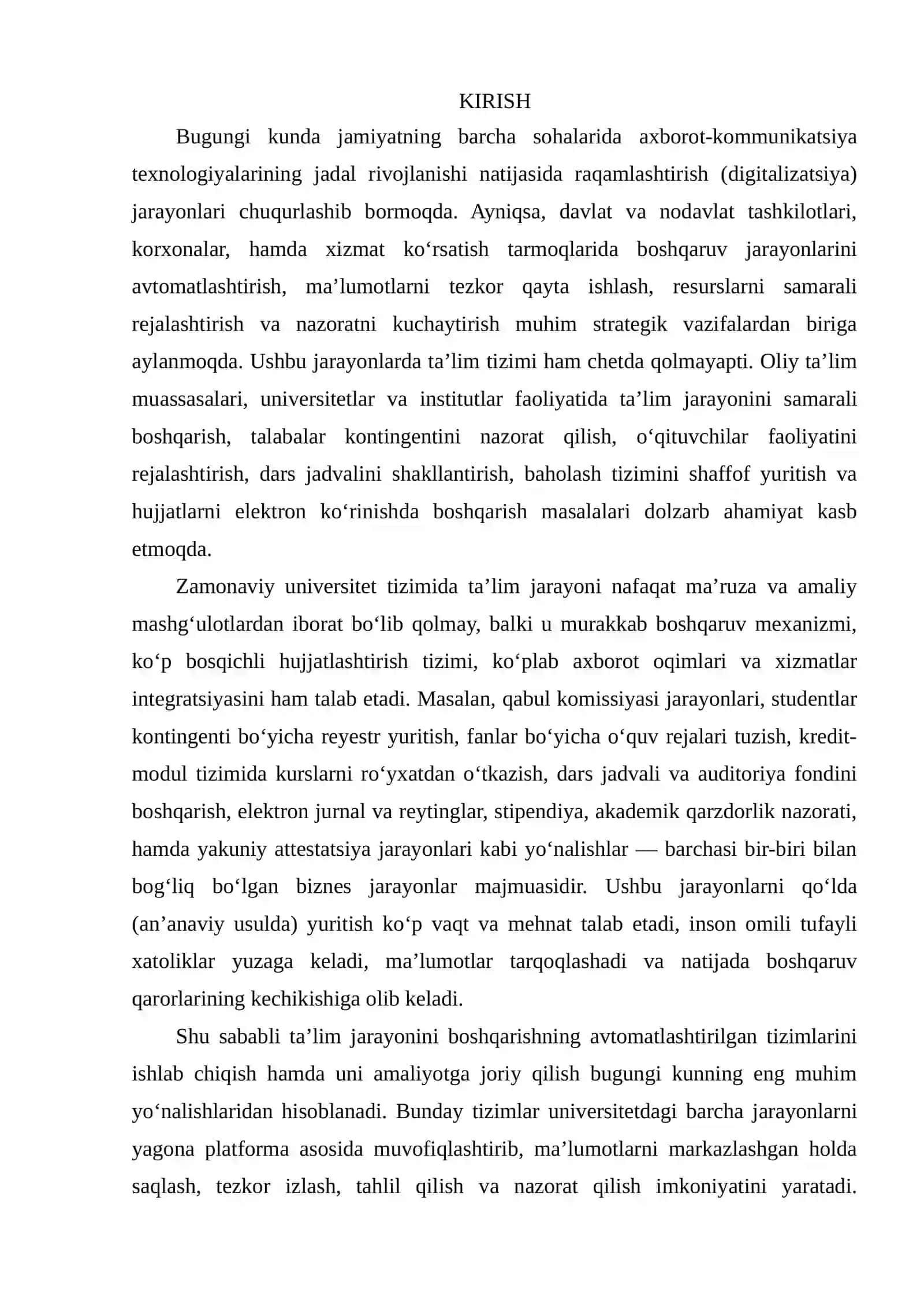 Universitet ta’lim jarayonini boshqarishning avtomatlashtirilgan tizimining biznes-jarayonlarini avtomatlashtirish axborot quyi tizimini ishlab chiqish 2
