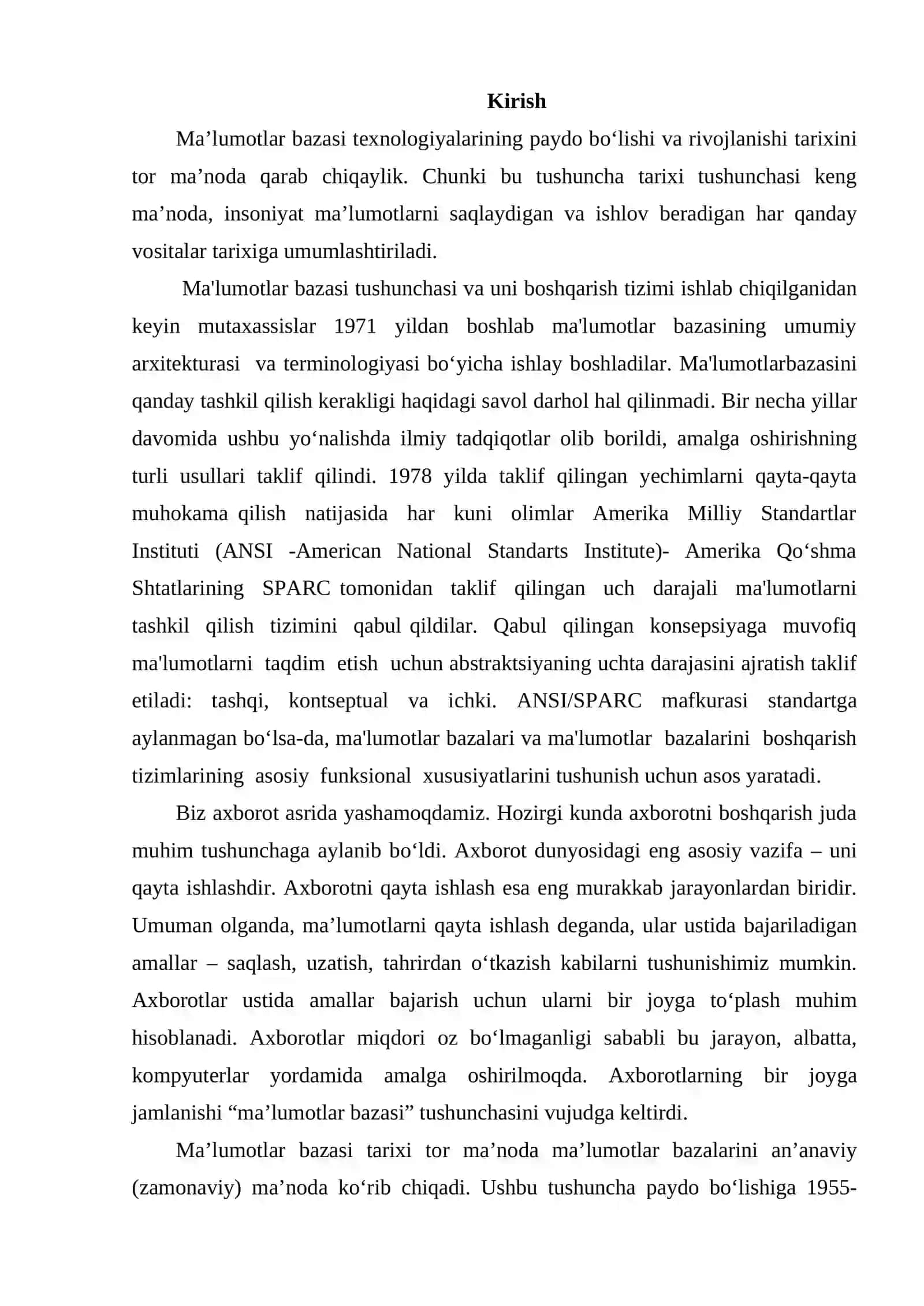 MA’LUMOTLAR BAZASI TEXNOLOGIYALARI FANIDAN 2