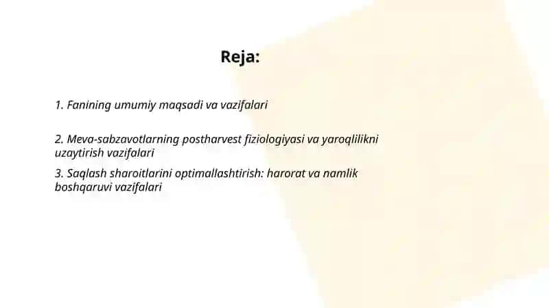 Meva sabzavotlarni saqlash va qayta ishlash fanining maqsadi va vazifalari 2