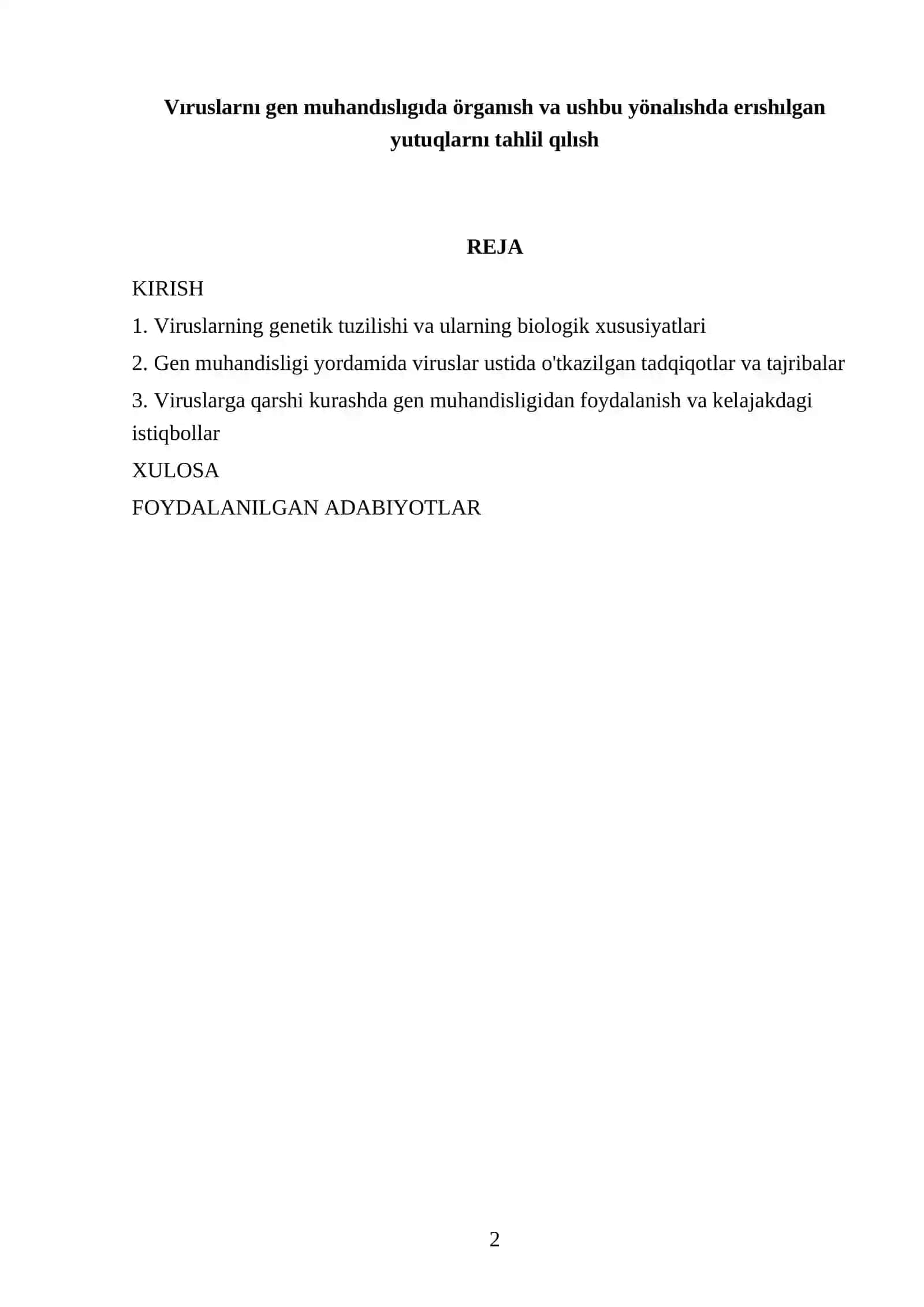 Vıruslarnı gen muhandıslıgıda örganısh va ushbu yönalıshda erıshılgan yutuqlarnı tahlil qılısh 2