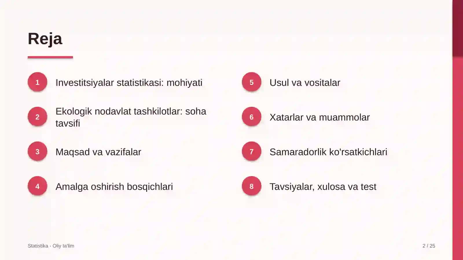 Ekologik nodavlat tashkilotlarda investitsiyalar statistikasi 2