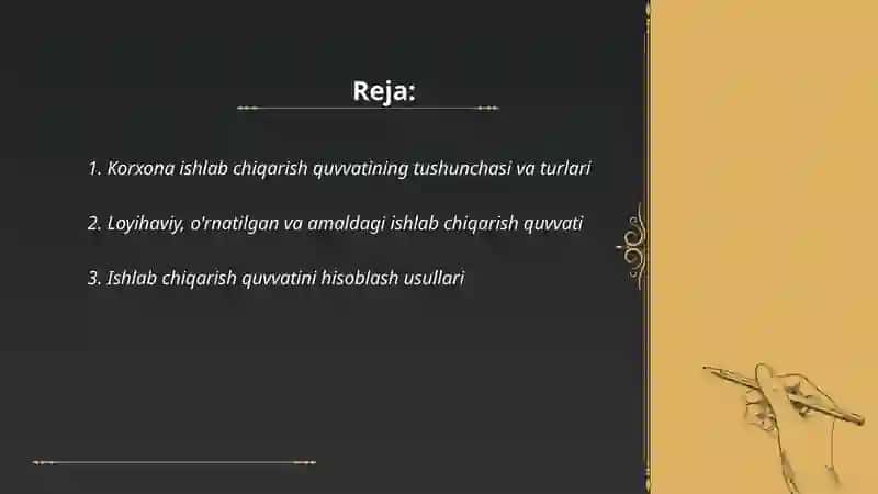 Korxonani ishlab chiqarish quvvati 2