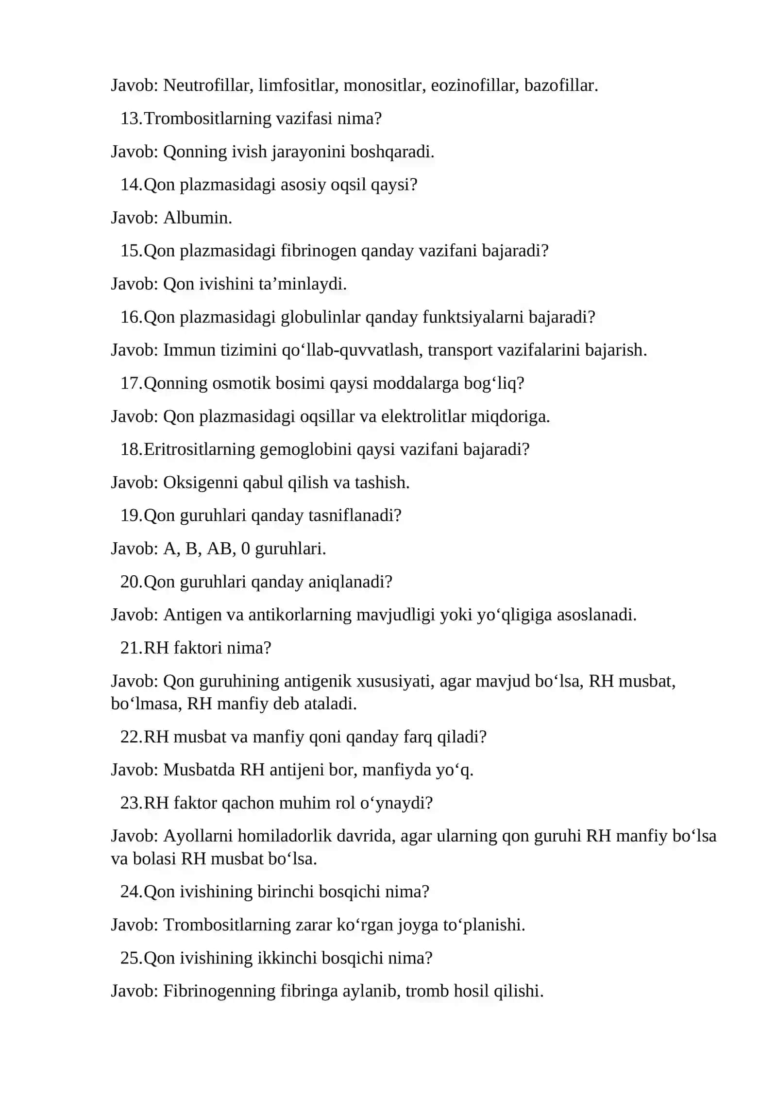 Qon fiziologiyasi test 2