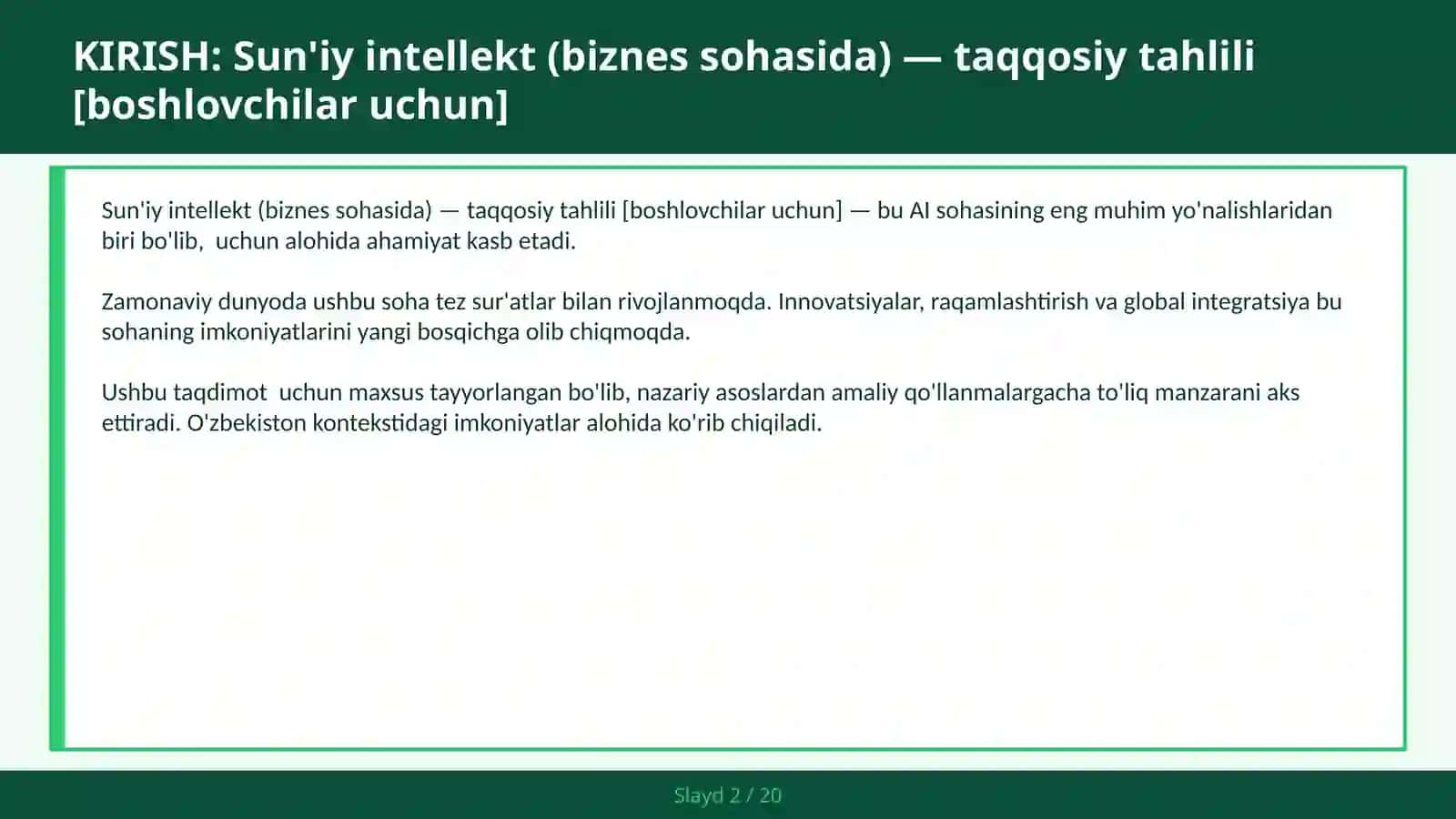 Sun'iy intellekt (biznes sohasida) — taqqosiy tahlili [boshlovchilar uchun] 2