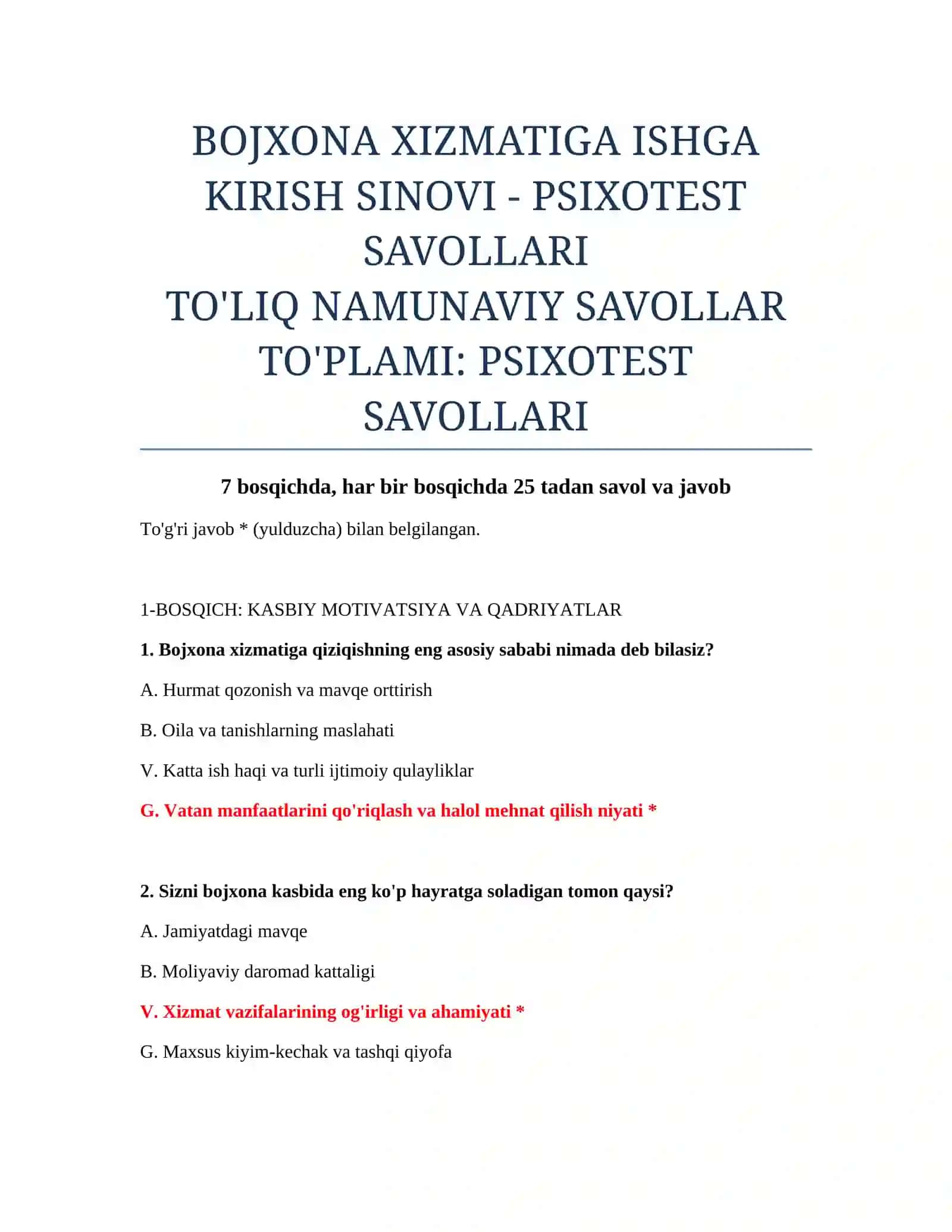 PSIXOTEST SAVOLLARI 2