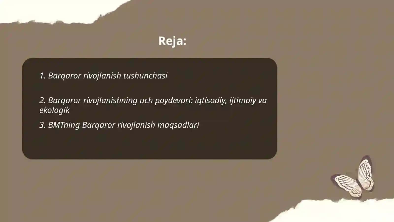 Barqaror rivojlaish talablari va ularning O'zbekistonda tadbiq qilinishi 2