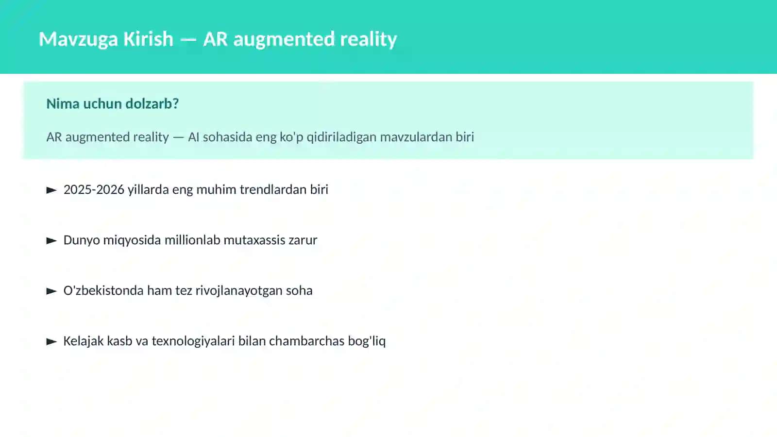Mavzuga Kirish — AR augmented reality 2