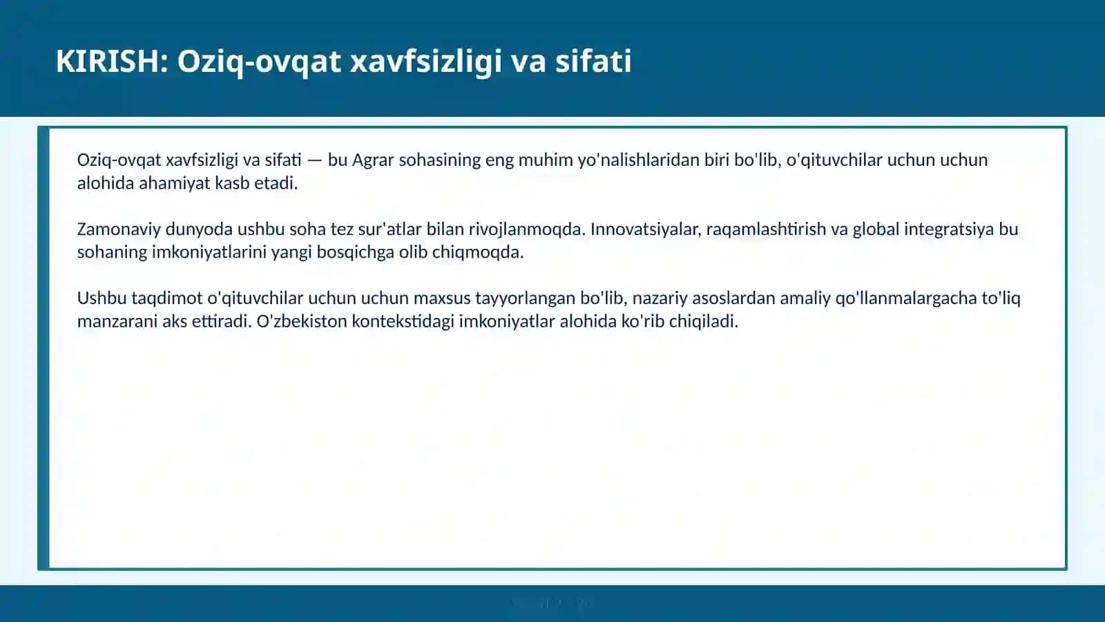 Oziq-ovqat xavfsizligi va sifati 2