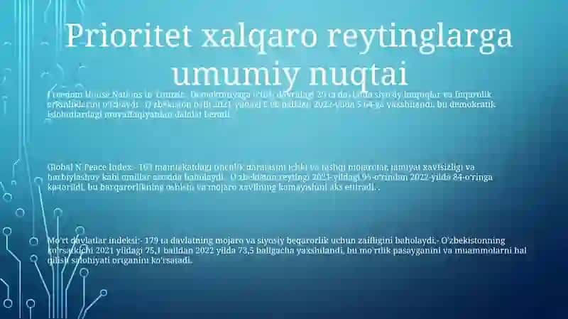 Siyosiy-Huquqiy Sohadagi Ustuvor Halqaro Reytinglar 2