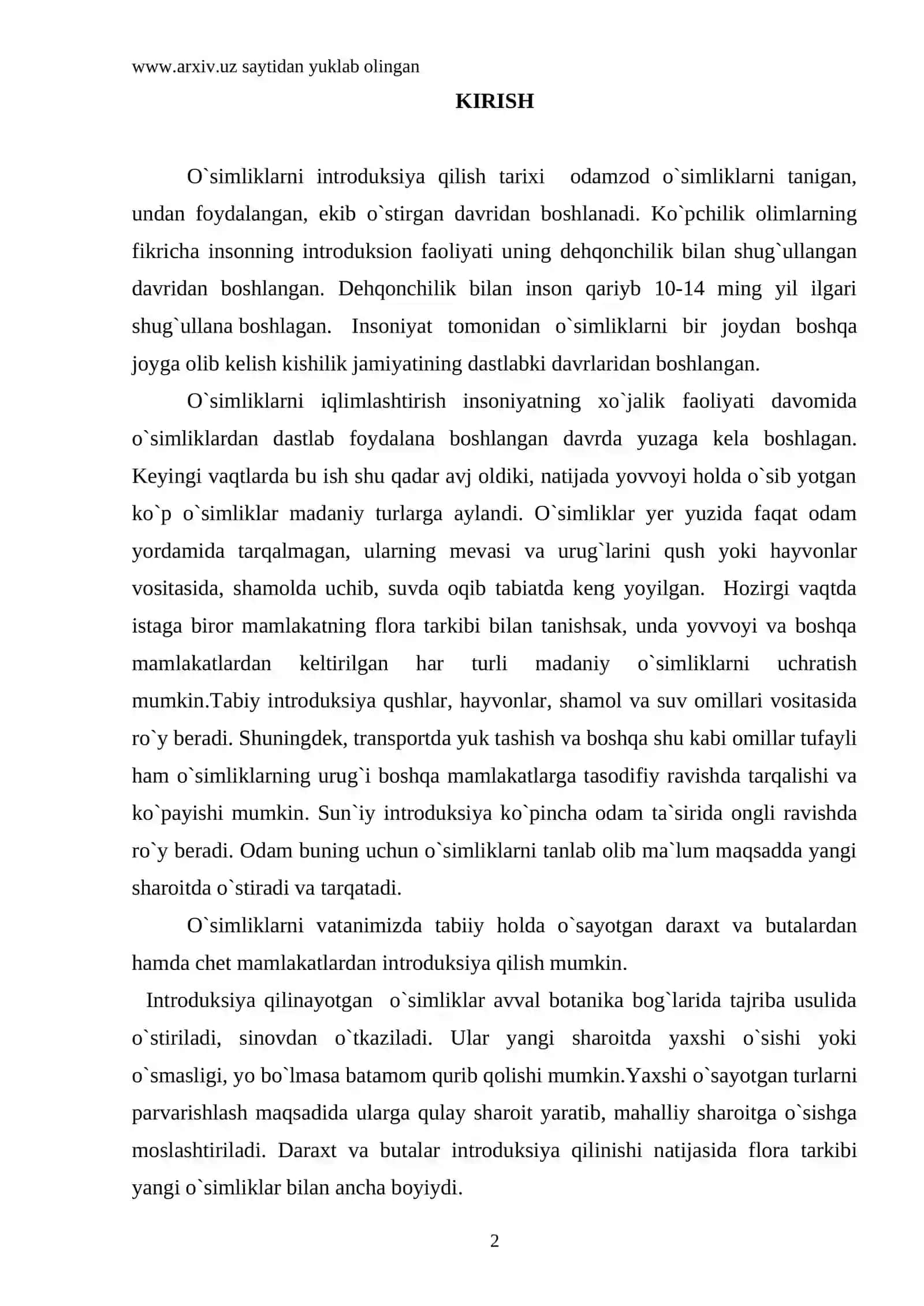 O`zbekistonga o`simliklarni introduksiya qilish tarixi va istiqbollari 2