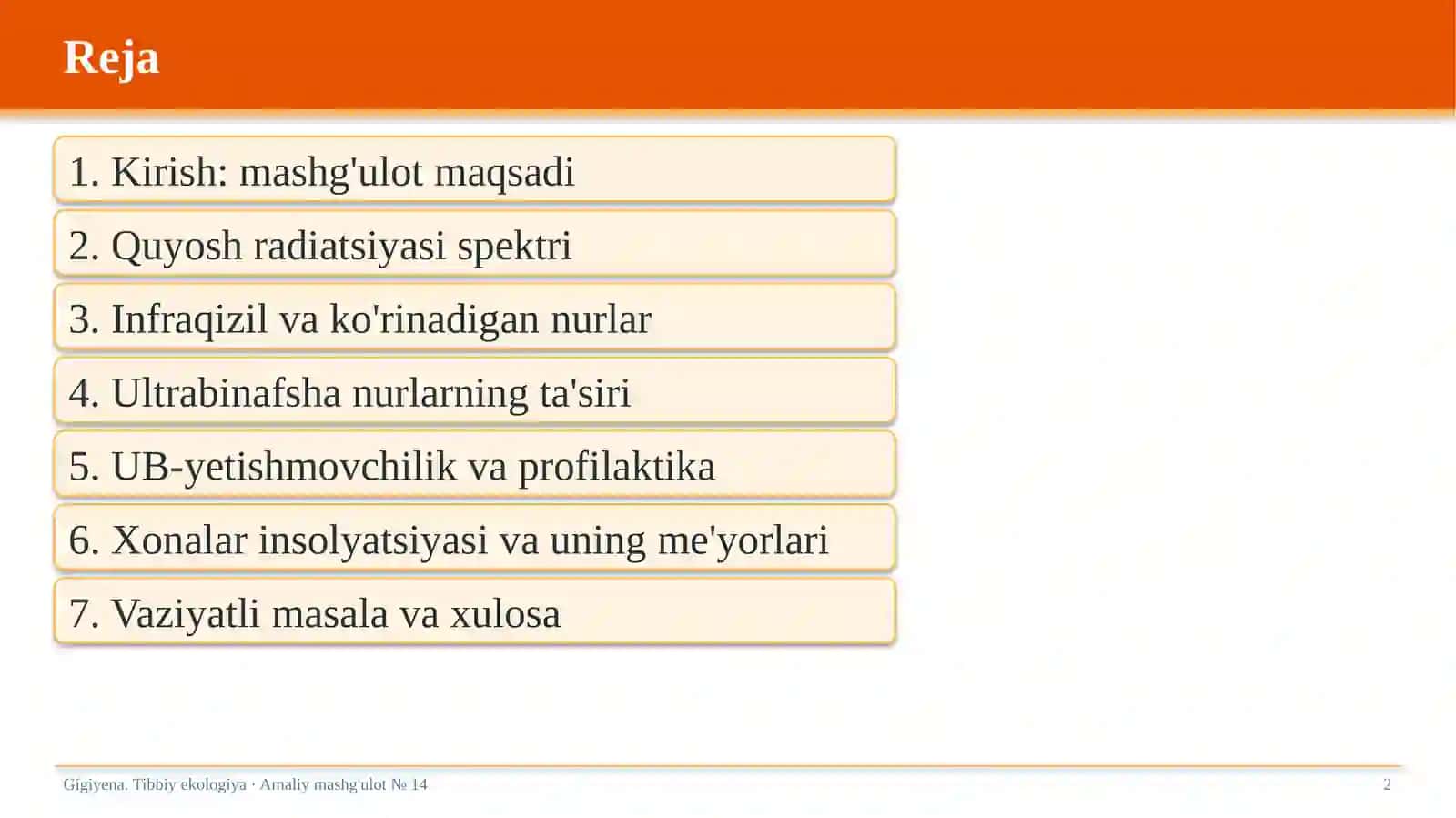 Quyosh radiatsiyasi va xonalar insolyatsiyasining fiziologik va gigiyenik ahamiyati 2