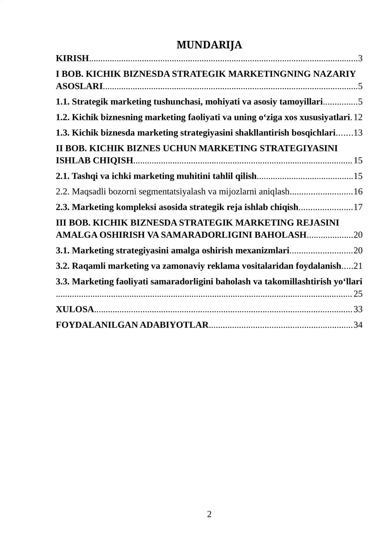 KICHIK BIZNES UCHUN STRATEGIK MARKETING REJASINI TUZISH 2