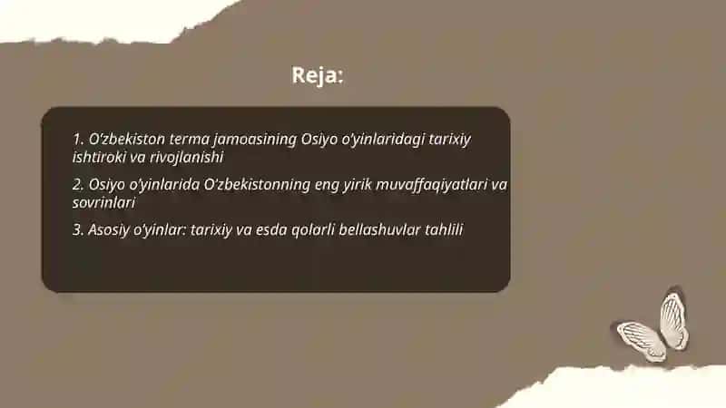 O’zbekiston futbol terma jamoasining Osiyo o’yinlarida tutgan o’rni 2