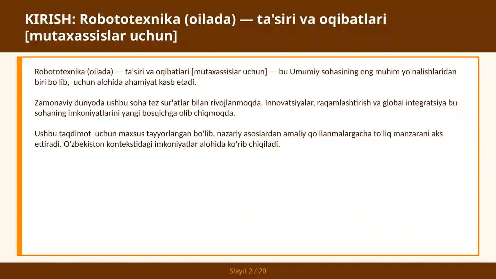 Robototexnika (oilada) — ta'siri va oqibatlari [mutaxassislar uchun] 2