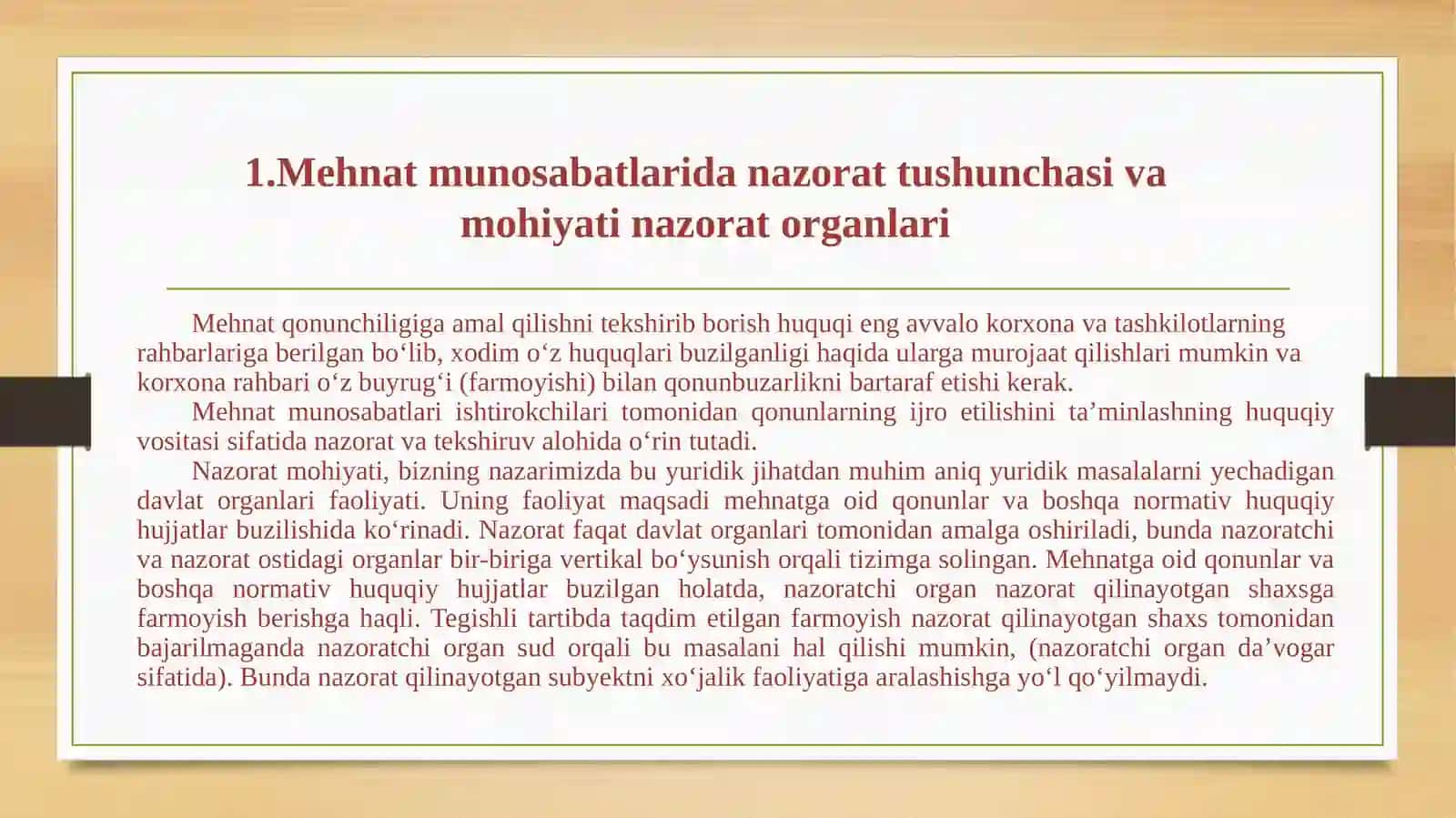 MEHNATGA OID MUNOSABATLARNINGSUBYEKTLARI.XODIMLAR VA ISH BERUVCHILARNING VAKILLIGI 2
