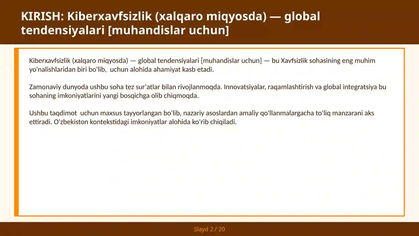 KIBERXAVFSIZLIK (XALQARO MIQYOSDA) — GLOBAL TENDENSIYALARI [MUHANDISLAR UCHUN] 2