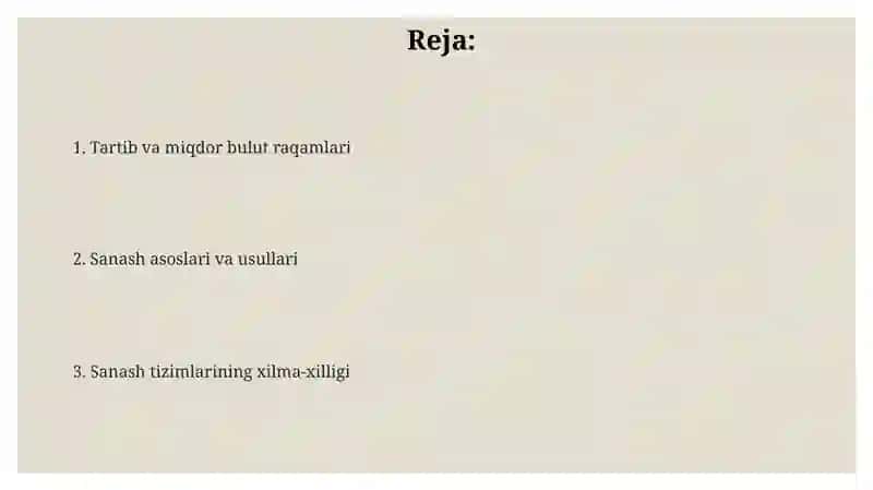 Sanash tizimlarining asoslarini tartib va miqdor bulut raqamlari 2