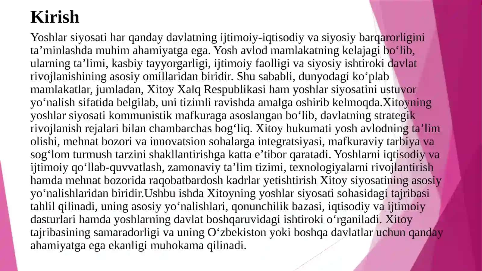 Yoshlar siyosati sohasida Xitoy tajribasi 2