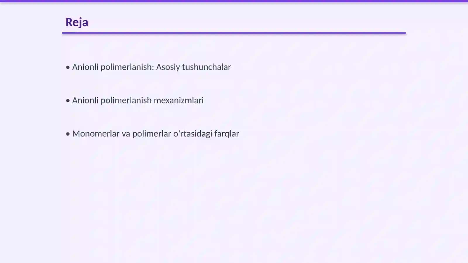 Anionli polimerlanish reaksiyalari va ularning o'ziga xos hususiyatlari 2