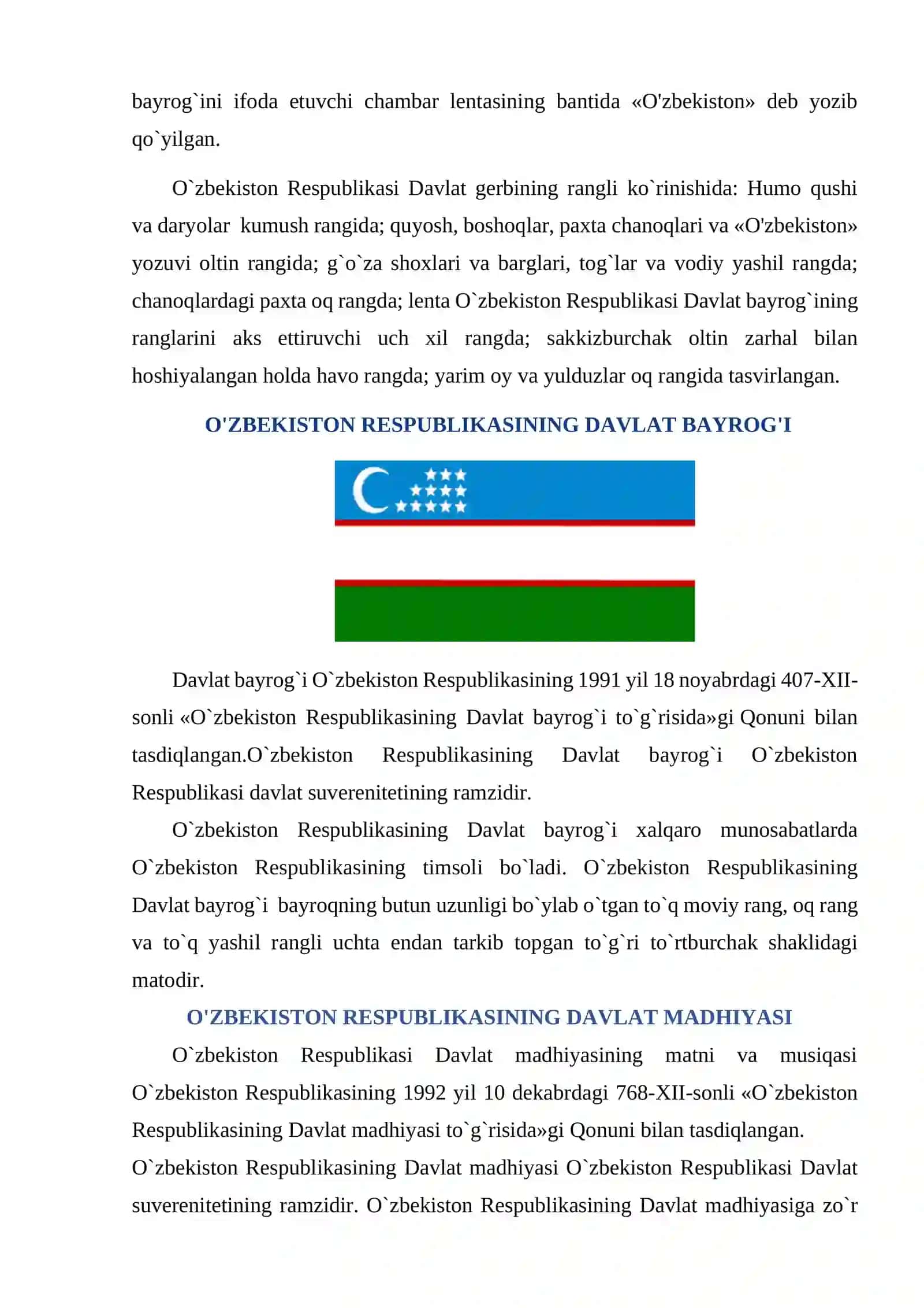 O'ZBEKISTON RESPUBLIKАSINING DАVLАT RAMZLARI 2