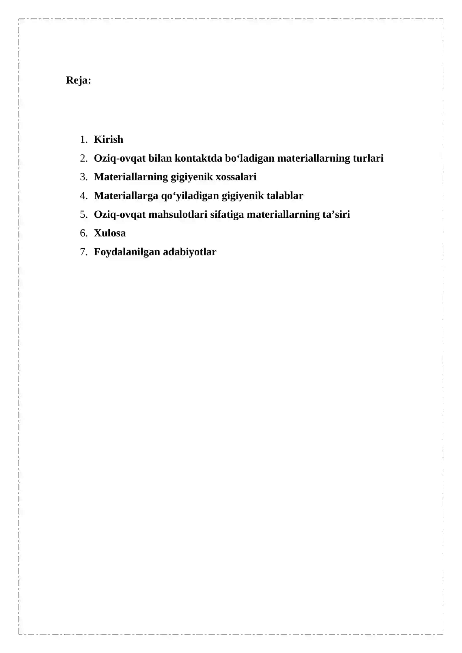 OZIQ - OVQAT MAHSULOTLARI BILAN KONTAKTDA BOLADIGAN MATERIALLAR 2