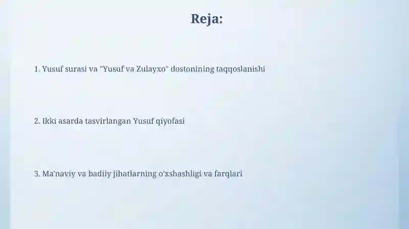 Yusuf surasi va "Yusuf va Zulayho" dostonlari 2