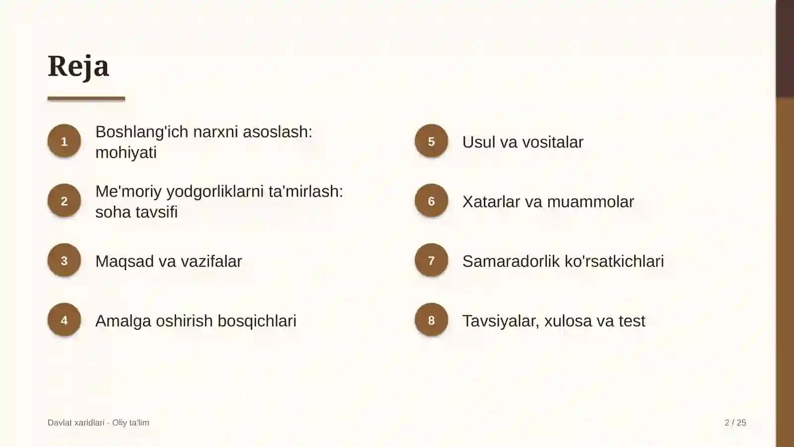 me'moriy yodgorliklarni ta'mirlashda boshlang'ich narxni asoslash 1835 2