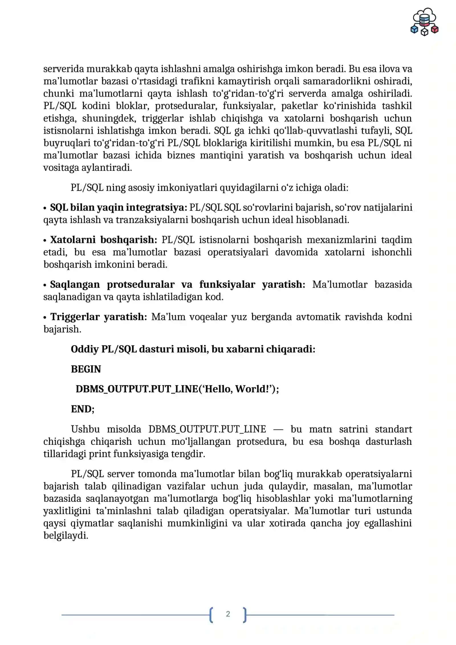 PL/SQL (Procedural Language/Structured Query Language) 2