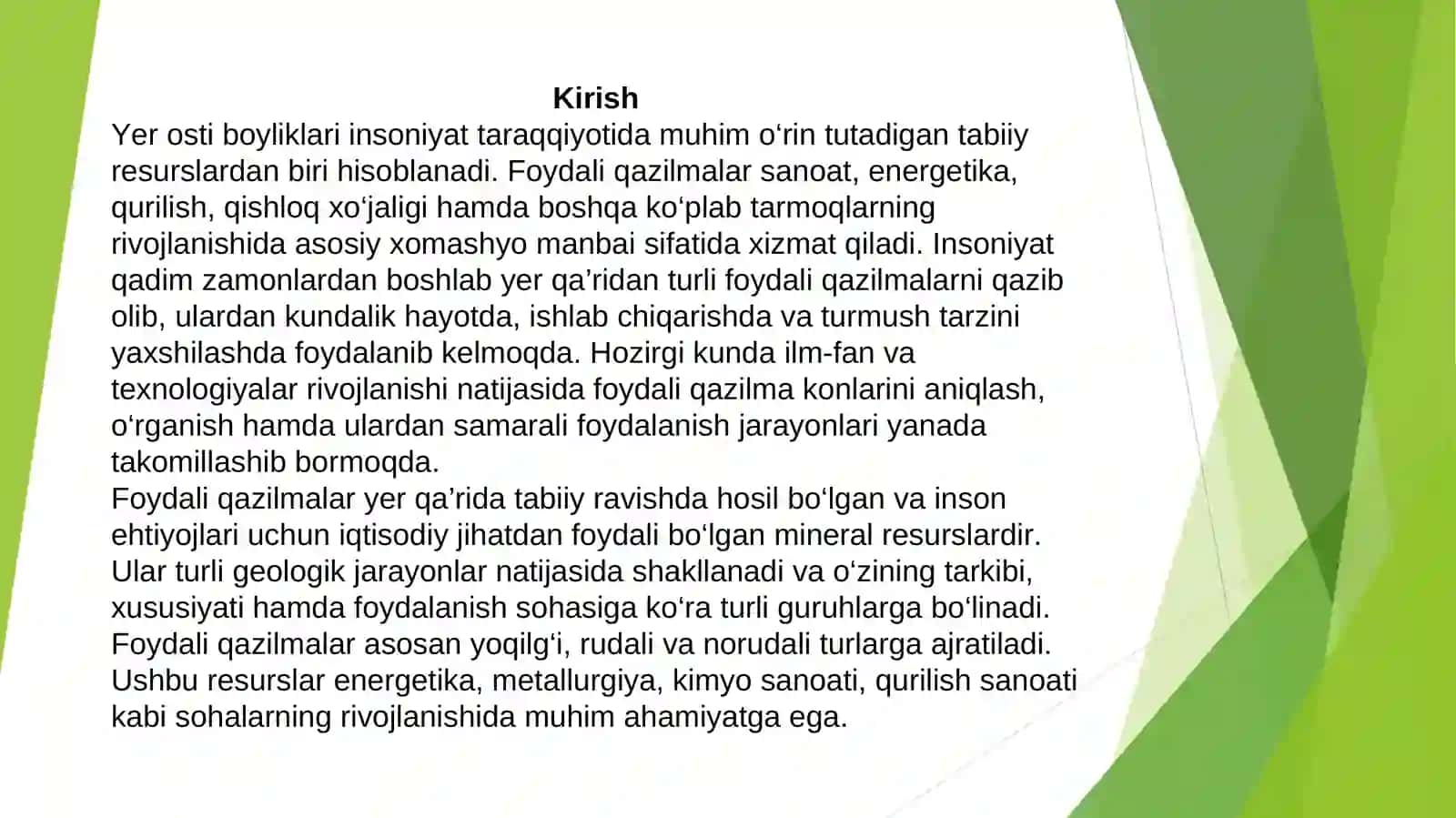Foydali qazilma konlari, Foydali qazilmalarning turlari. 2