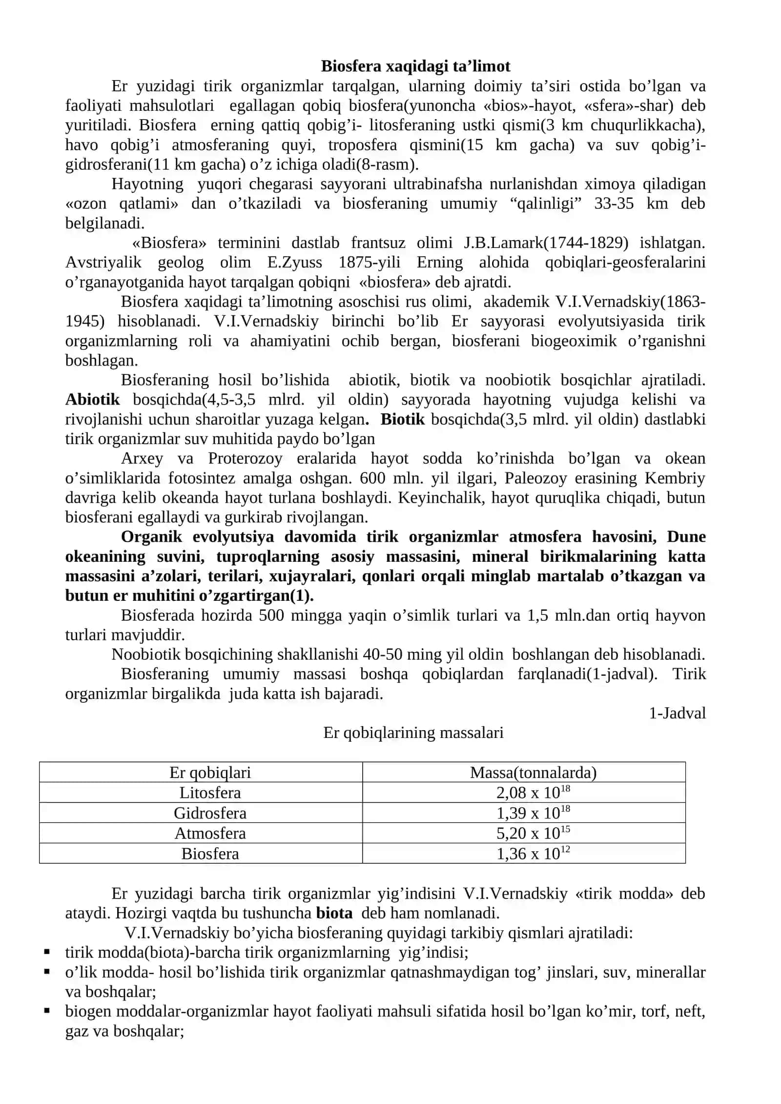 Biosfera evolyutsiyasi va differensiyasi 2